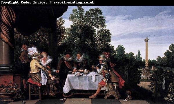 Esaias Van de Velde Merry company banqueting on a terrace